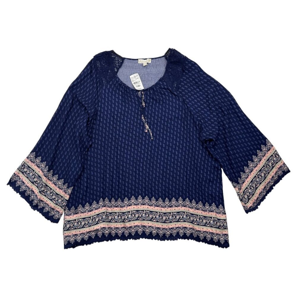 Weekend Suzanne Betro Peasant Tunic Top Crochet Trim Boho Womens Plus 4X NWT‎